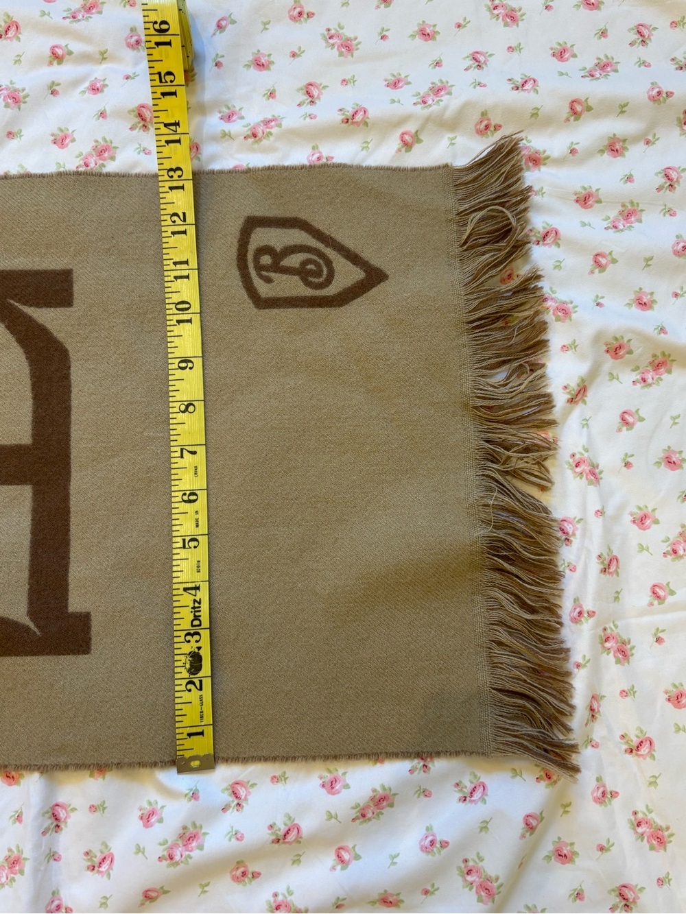 Burberry Olive Green and Brown Logo Fringe Scarf - Picture 6 of 6